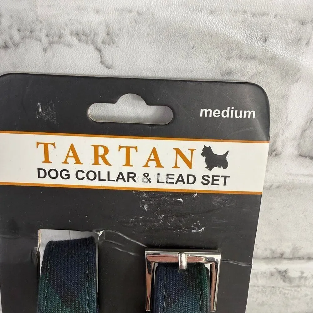 Glen Appin Green Blue Tartan Dog Collar & Lead Set NWT Size M